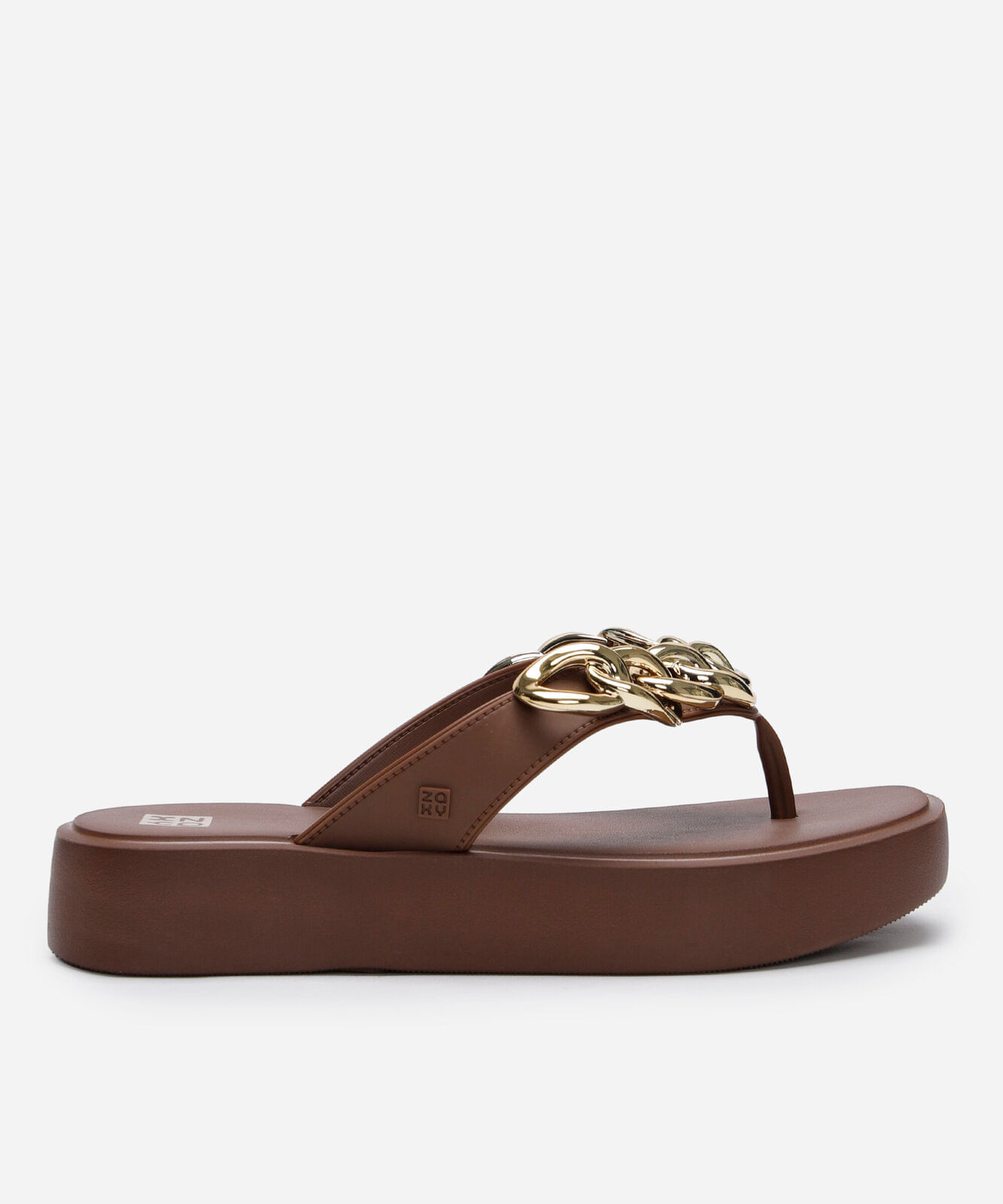 sandália flatform feminina zaxy com elos marrom