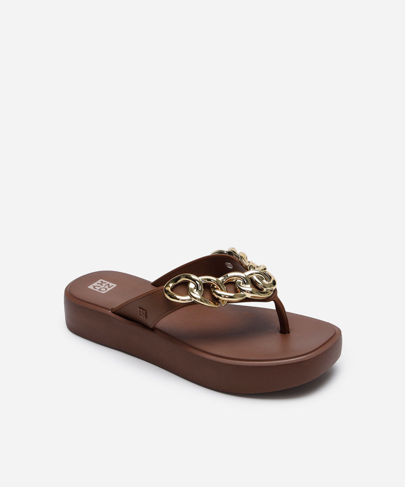 sandália flatform feminina zaxy com elos marrom