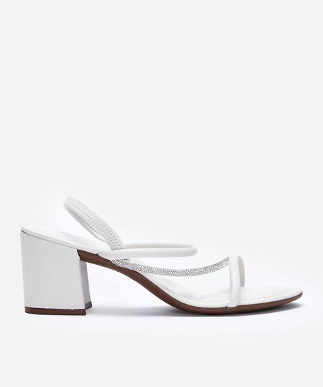 sandália tiras finas salto grosso com brilhos via uno off white