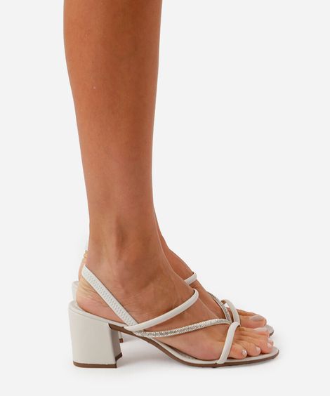 sandália tiras finas salto grosso com brilhos via uno off white