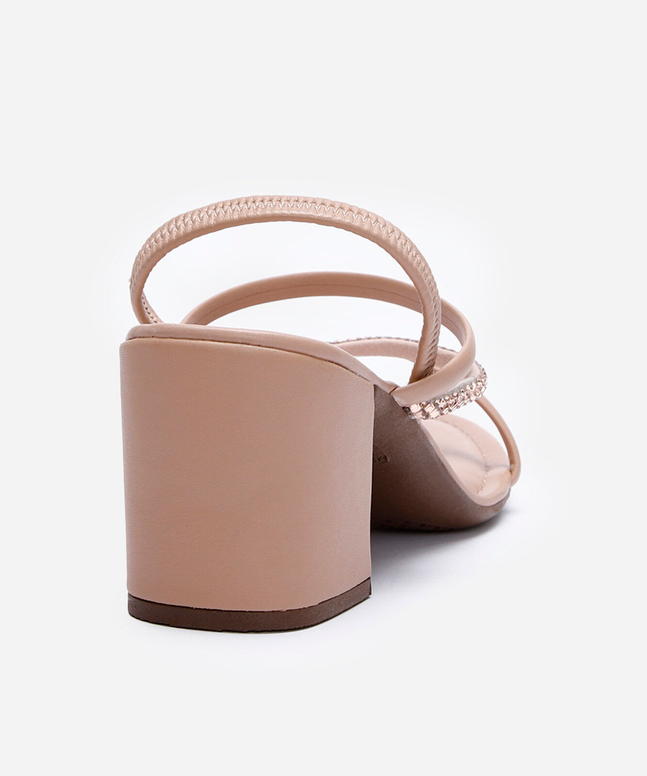 sandália tiras finas salto grosso com brilhos via uno bege