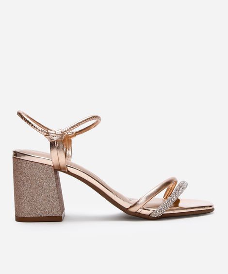 sandália salto grosso com brilhos beira rio  rosa