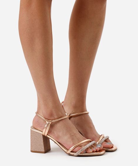 sandália salto grosso com brilhos beira rio  rosa