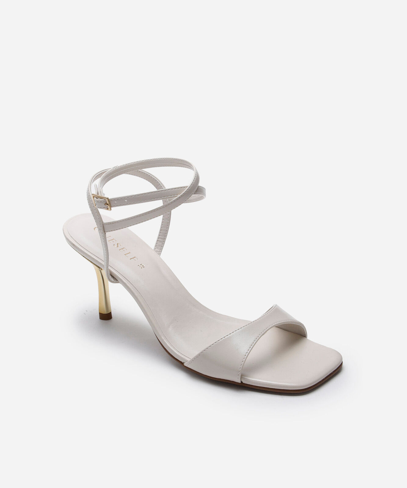 sandália bico quadrado salto fino oneself off white