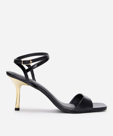 sandália bico quadrado salto fino oneself preta