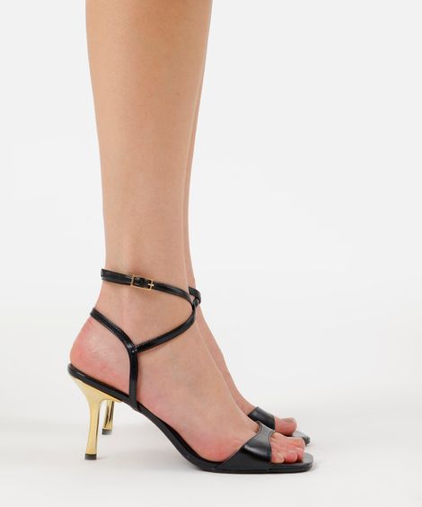 sandália bico quadrado salto fino oneself preta