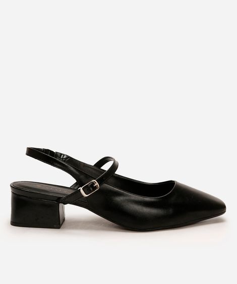 scarpin salto bloco bico quadrado via uno preto