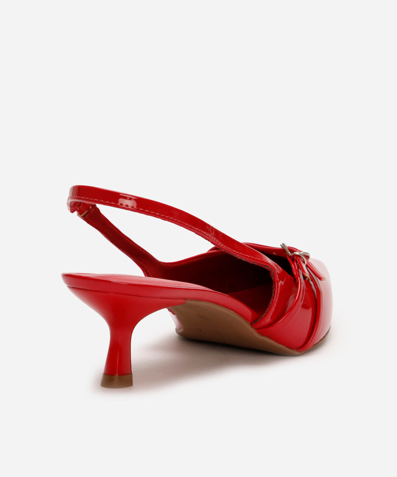 scarpin com fivelas salto fino baixo oneself vermelho