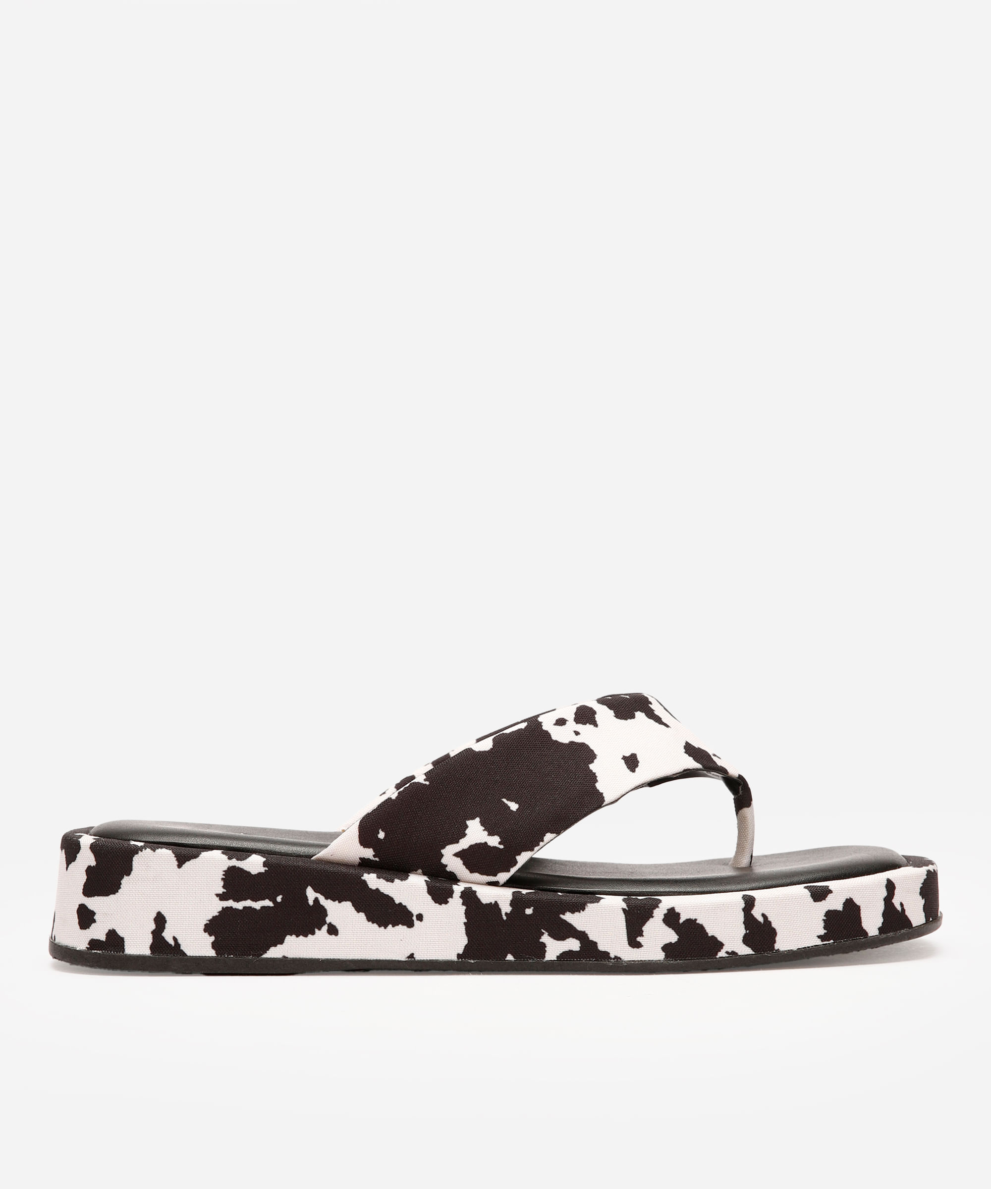 sandália flatform tira grossa animal print mindset preta