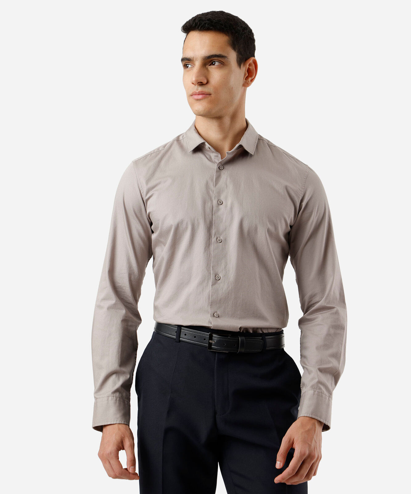 camisa masculina manga longa slim fit algodão cinza