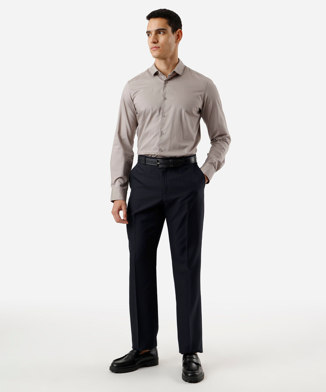 camisa masculina manga longa slim fit algodão cinza
