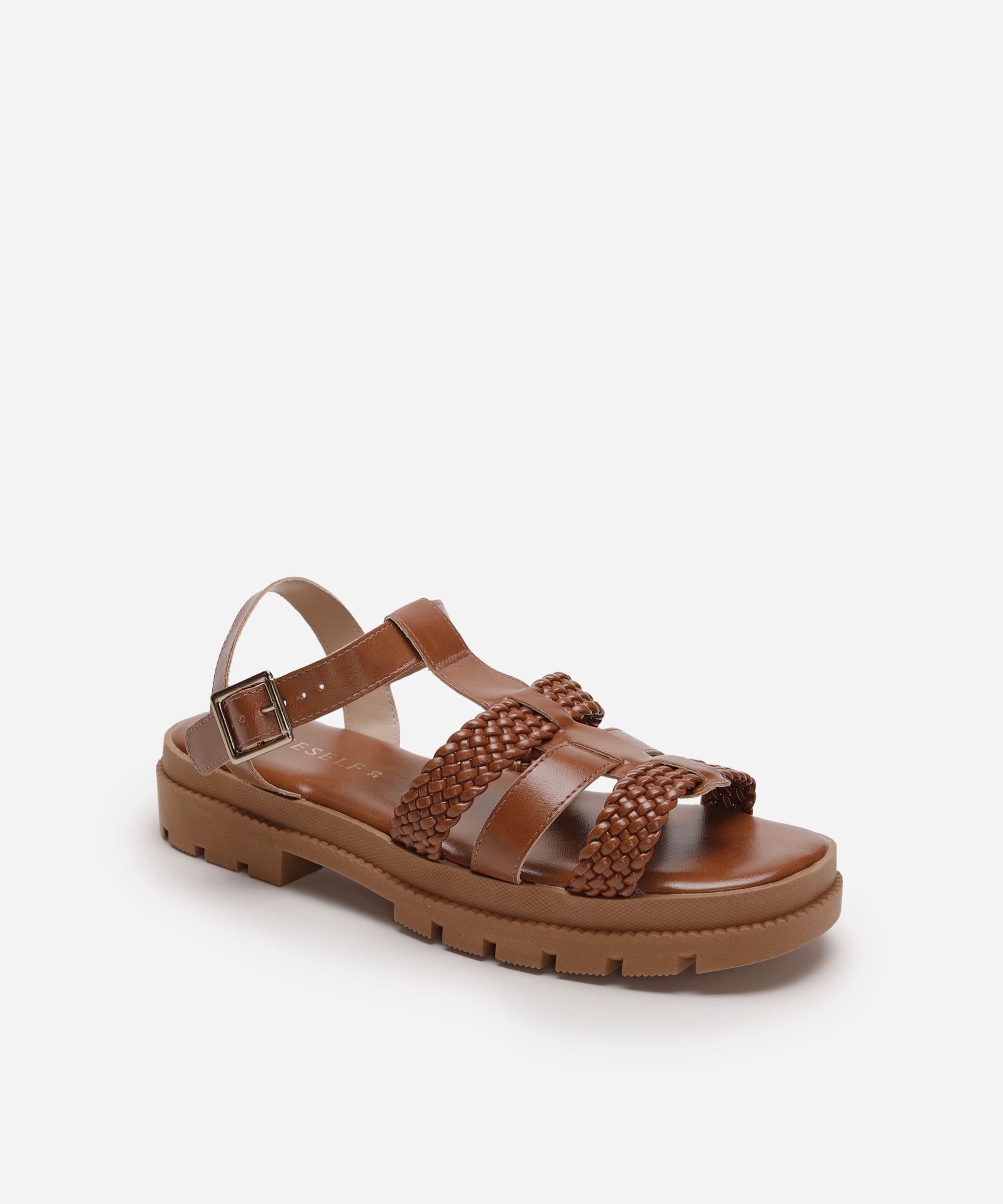 papete flatform feminina com tiras trançadas oneself marrom
