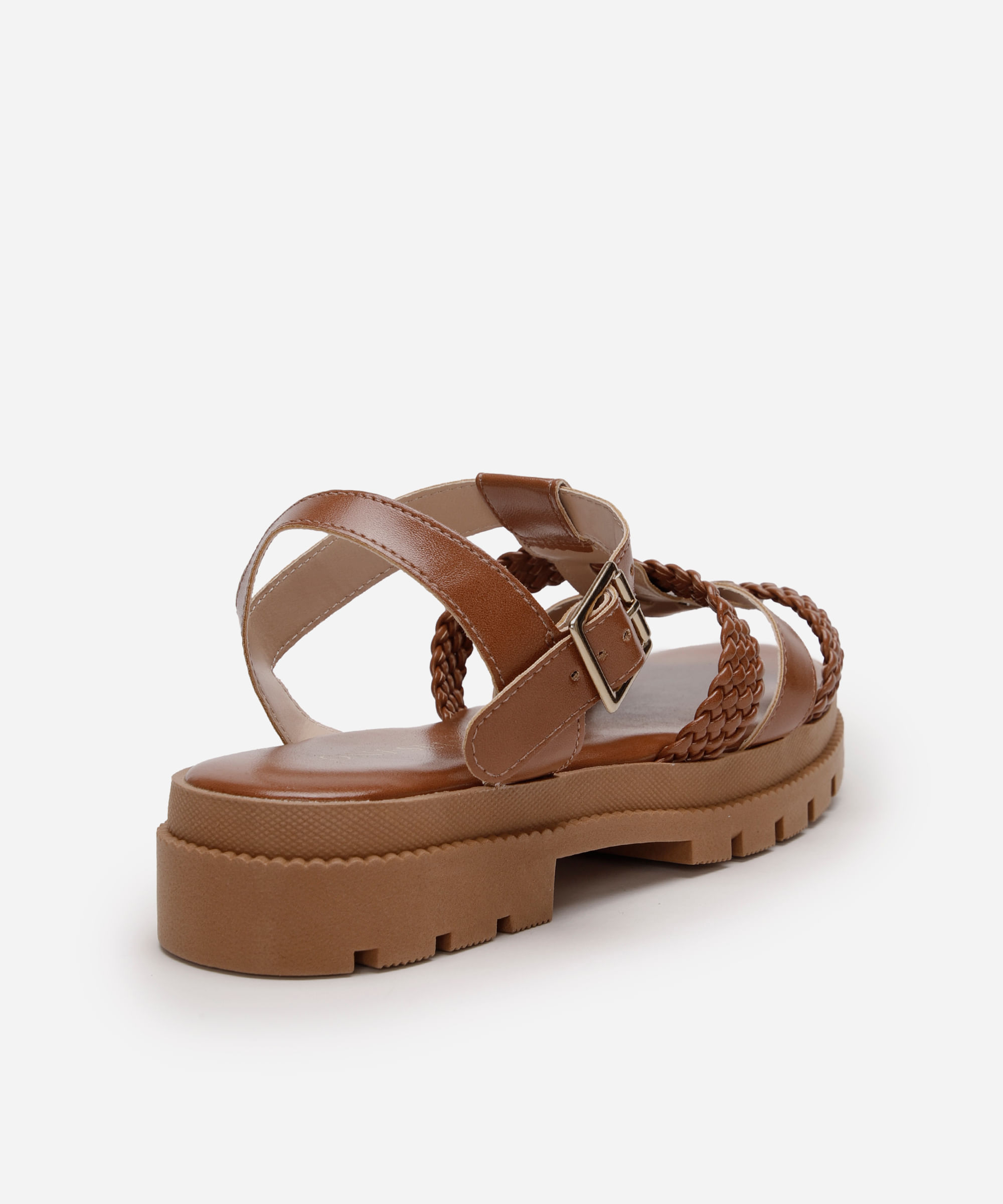 papete flatform feminina com tiras trançadas oneself marrom