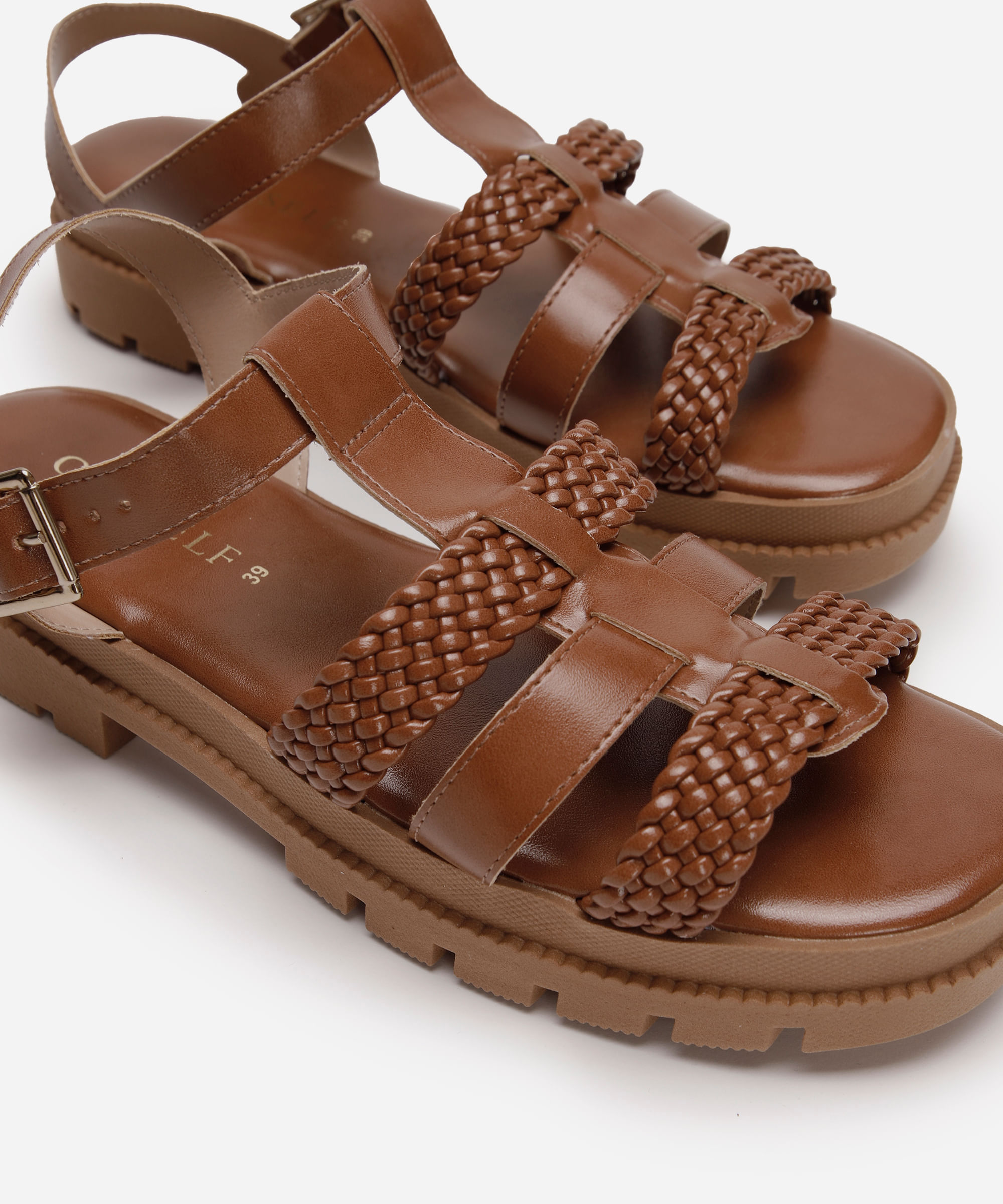 papete flatform feminina com tiras trançadas oneself marrom