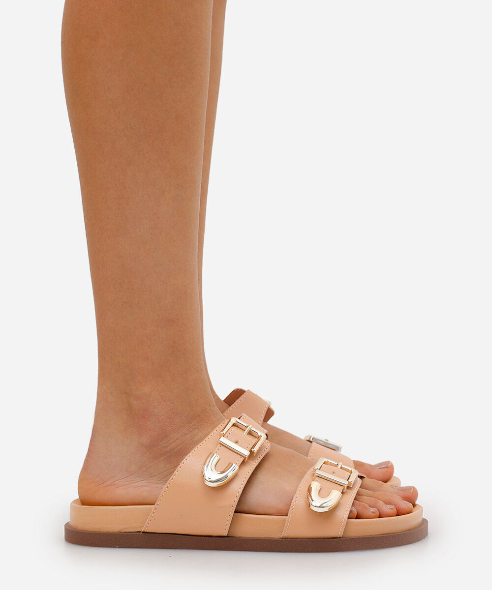 papete flatform feminina com fivela oneself bege