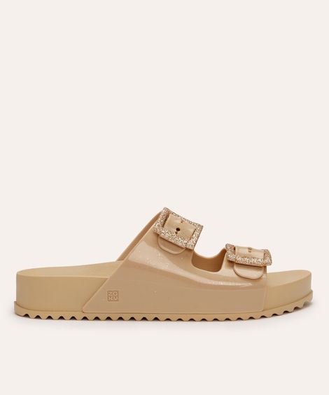 papete feminina zaxy de suede com fivela bege