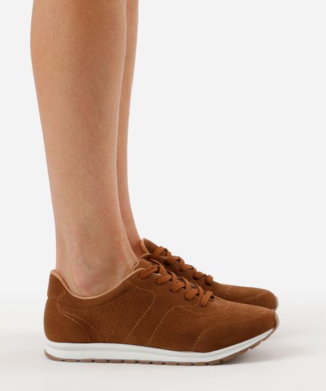 tênis casual feminino com recorte via uno marrom