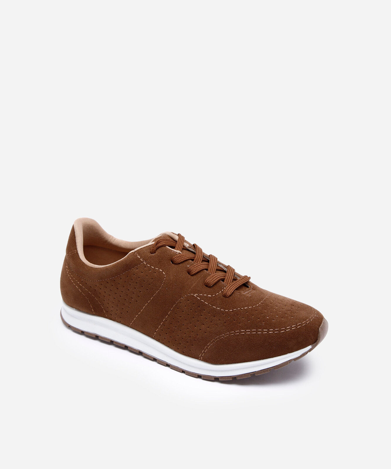 tênis casual feminino com recorte via uno marrom