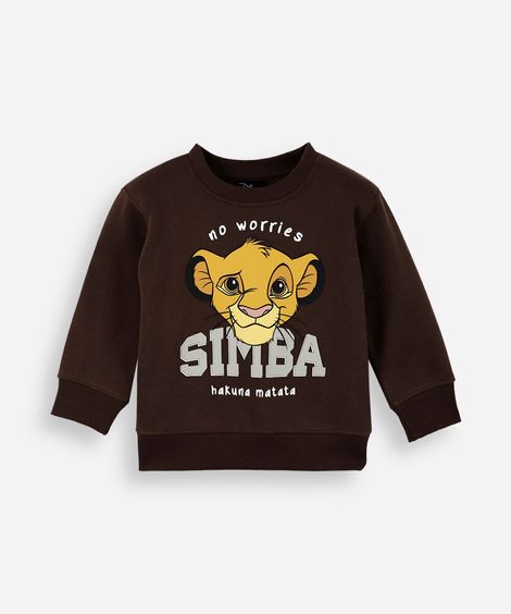 blusão infantil de moletom simba o rei leão marrom