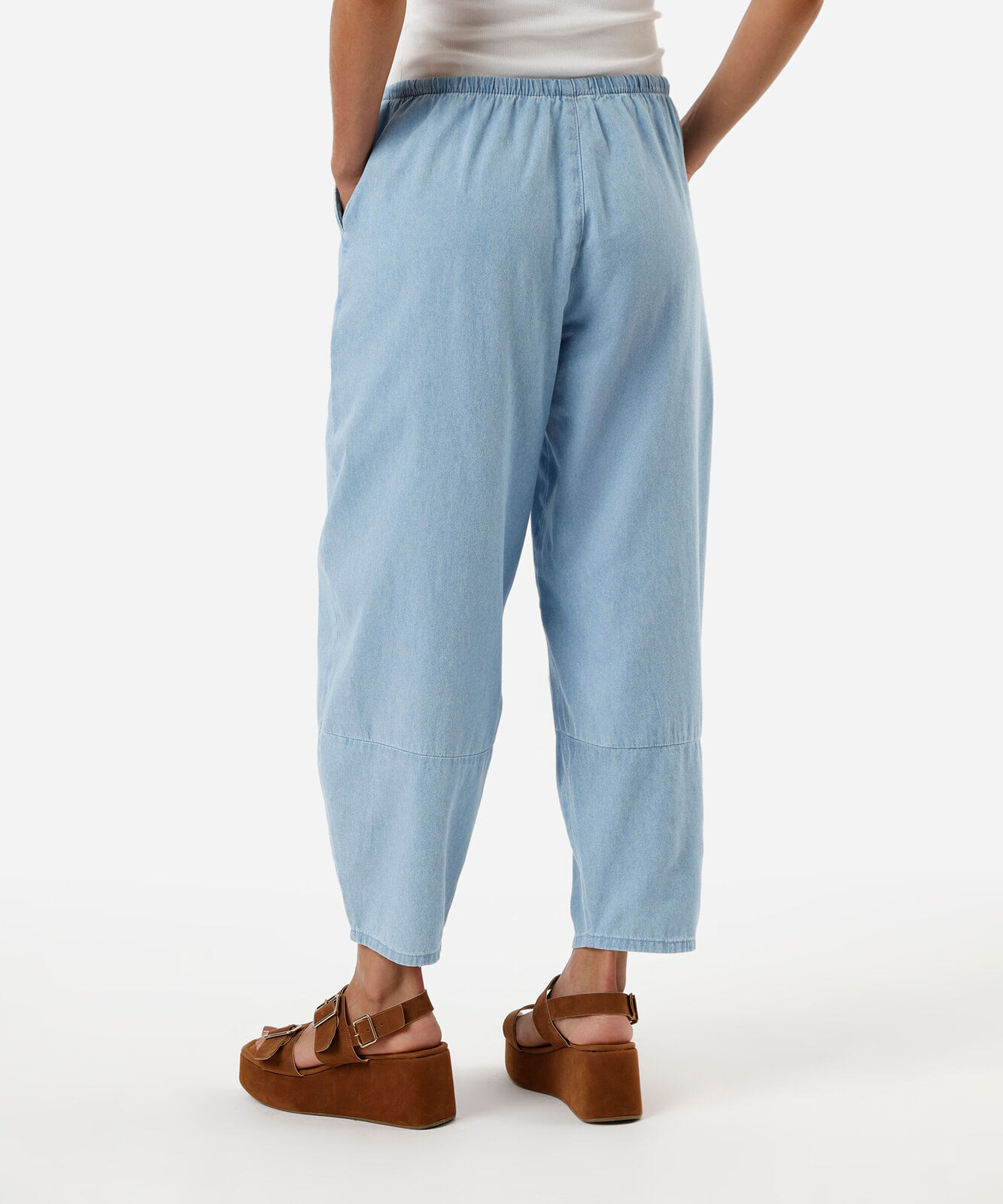 calça barrel feminina jeans cós elástico azul