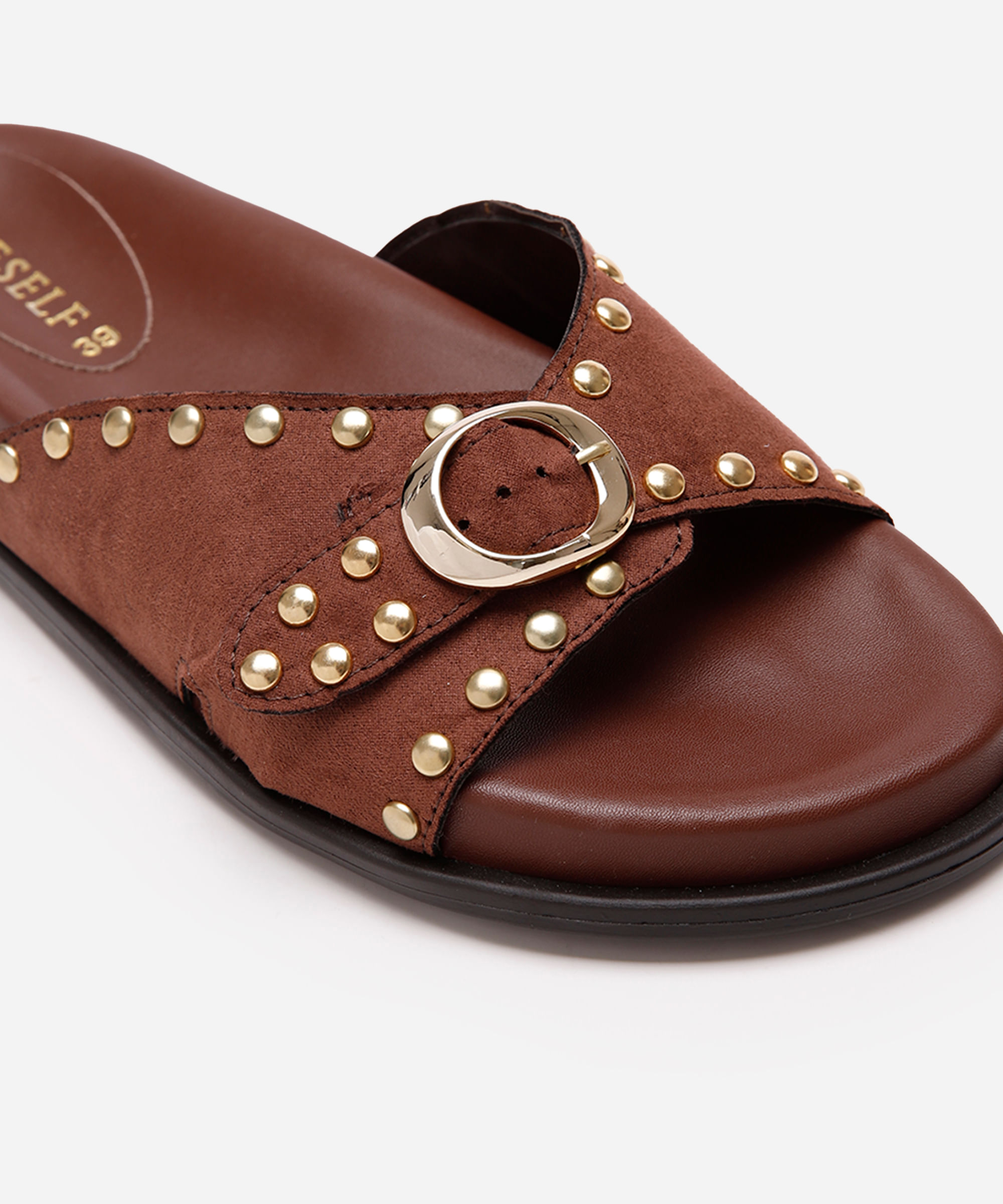 papete flatform feminina com tachas oneself marrom