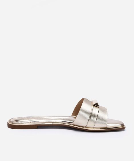 rasteirinha bico quadrado tira larga dourado