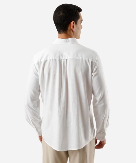 camisa comfort de algodão manga longa com bolso branca
