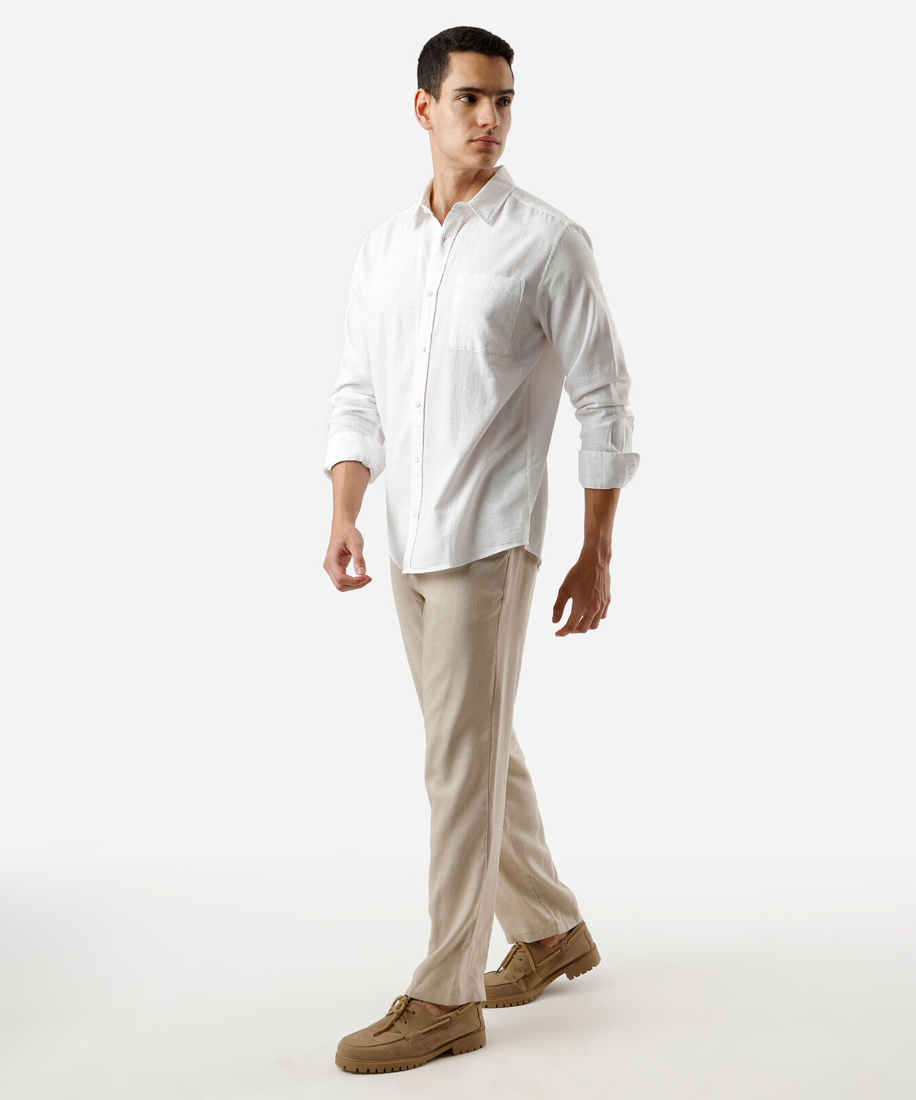camisa comfort de algodão manga longa com bolso branca