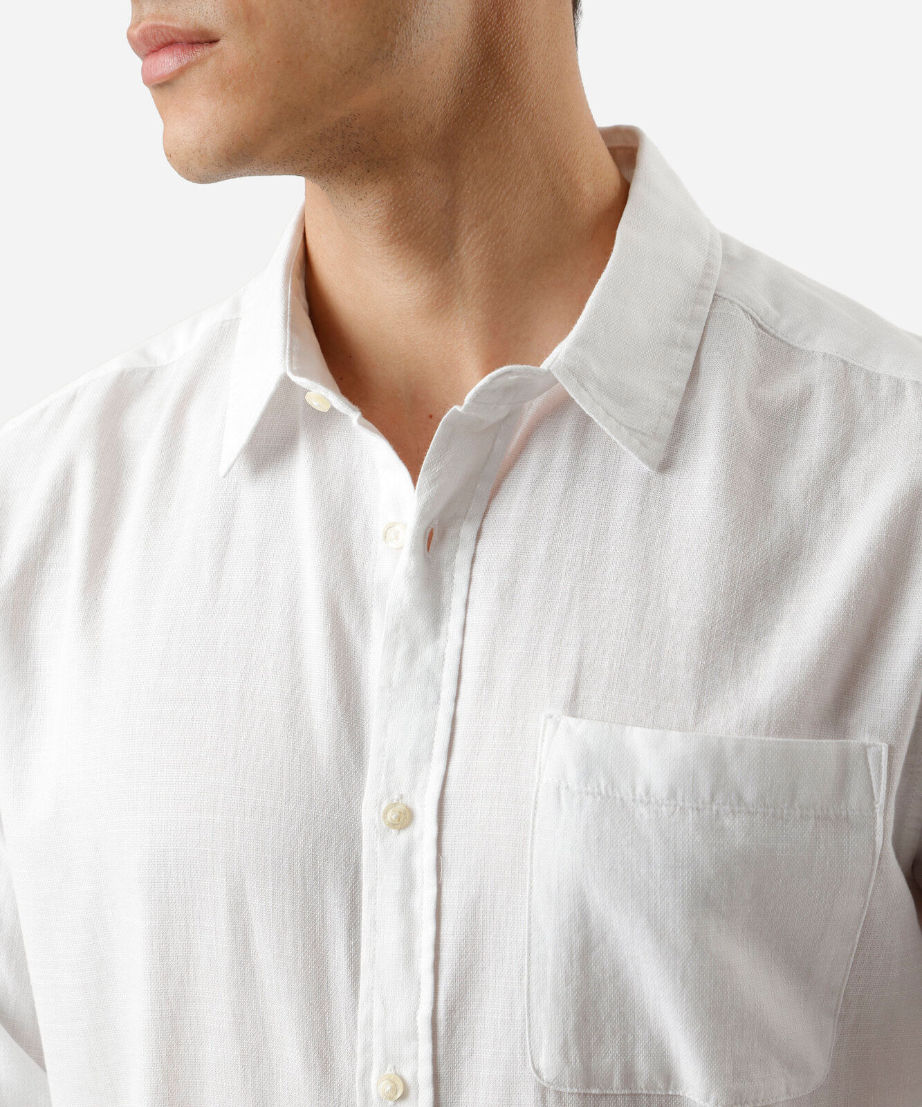 camisa comfort de algodão manga longa com bolso branca