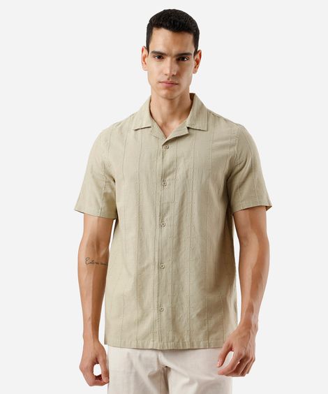 camisa masculina de algodão texturizada bege