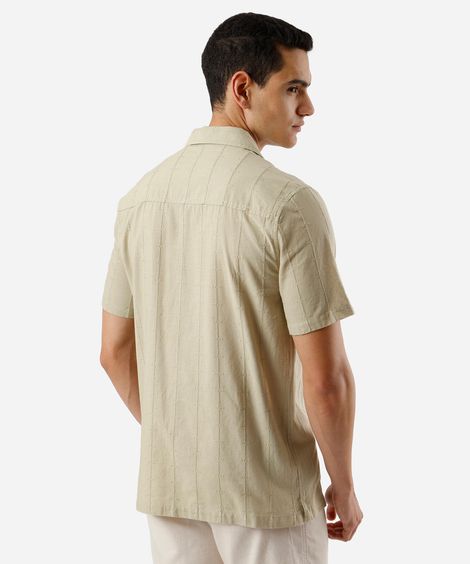 camisa masculina de algodão texturizada bege