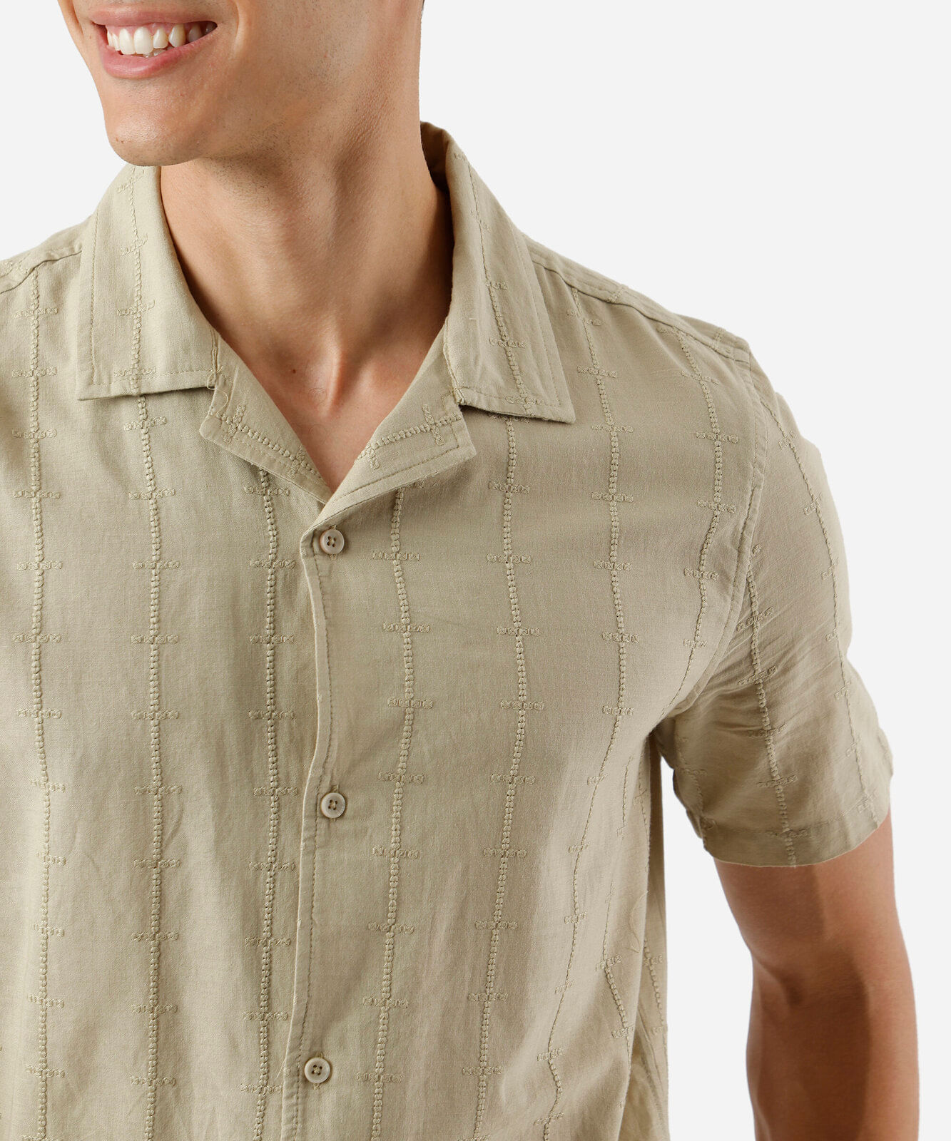 camisa masculina de algodão texturizada bege