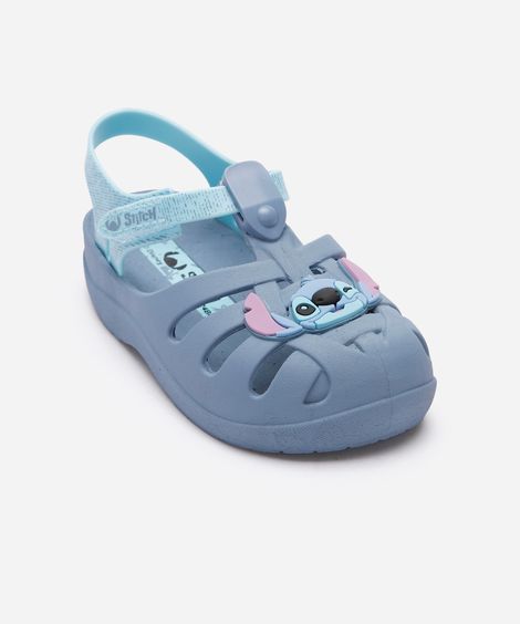 sandália infantil stitch com brilho grendene azul
