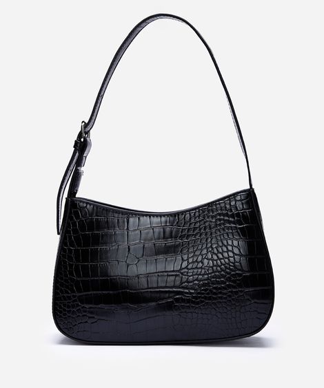 bolsa baguete com textura crocro preta