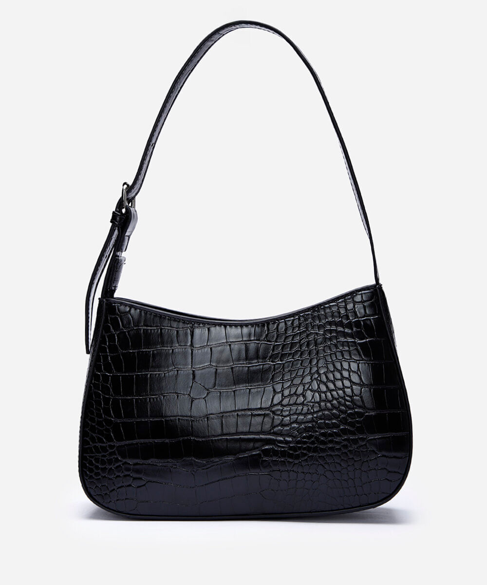 bolsa baguete com textura crocro preta