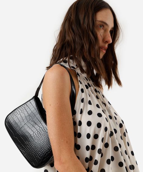 bolsa baguete com textura crocro preta