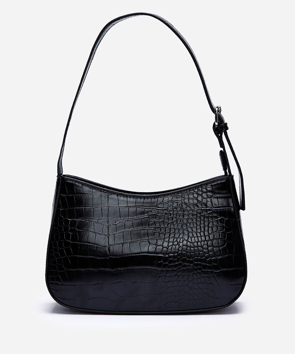 bolsa baguete com textura crocro preta