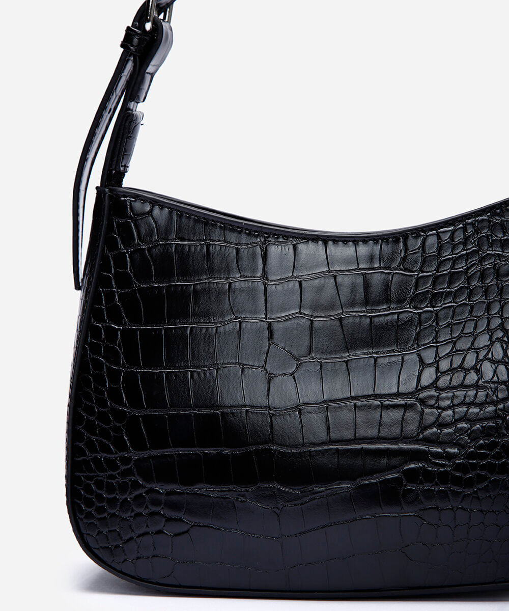bolsa baguete com textura crocro preta