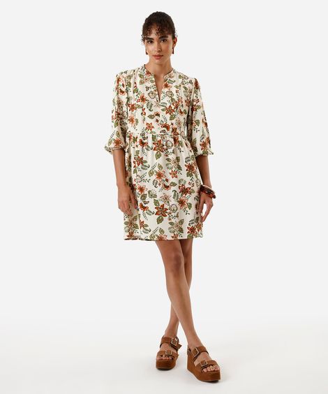 vestido bata feminino curto estampa floral bege