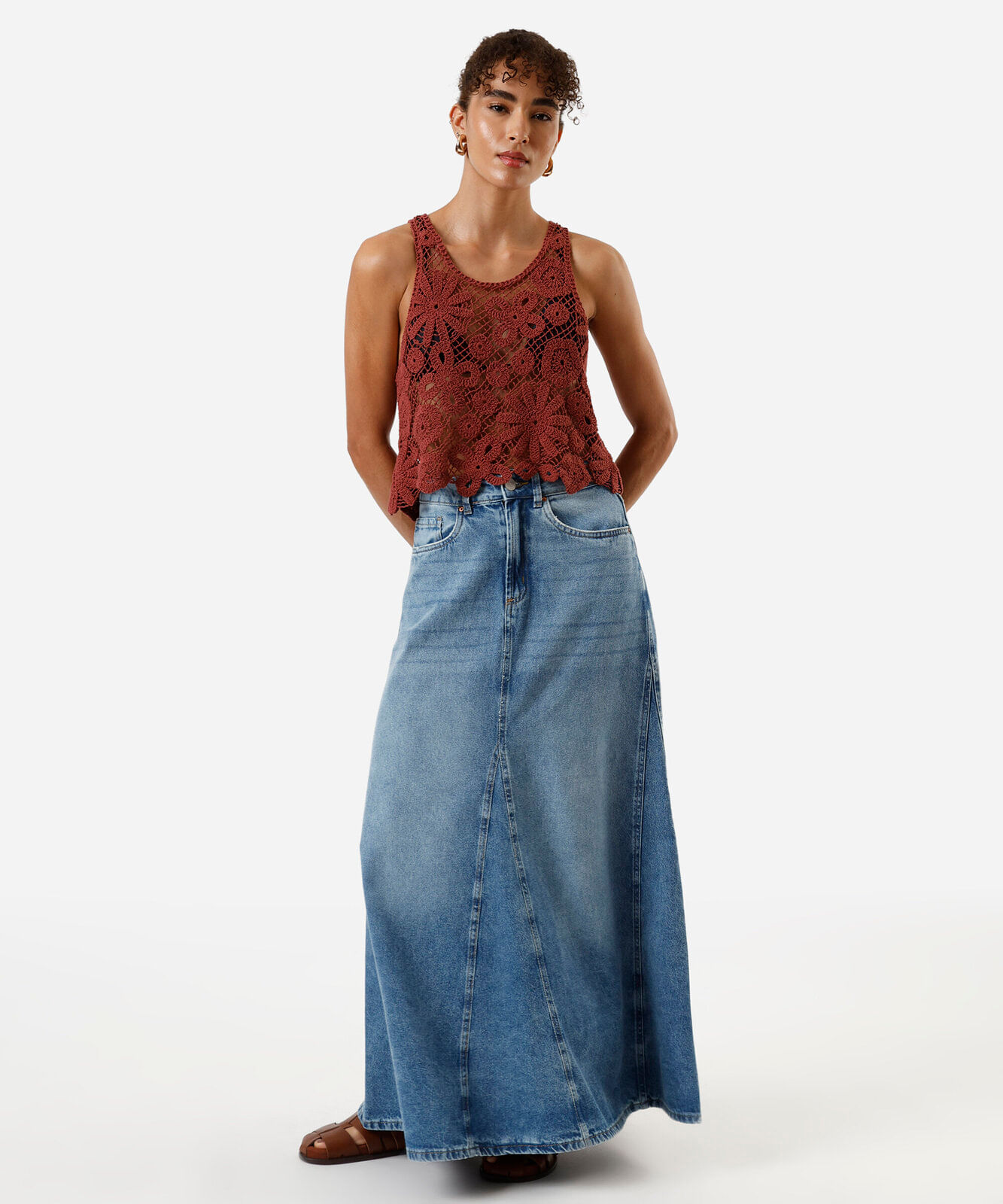 regata feminina de crochet floral rosa