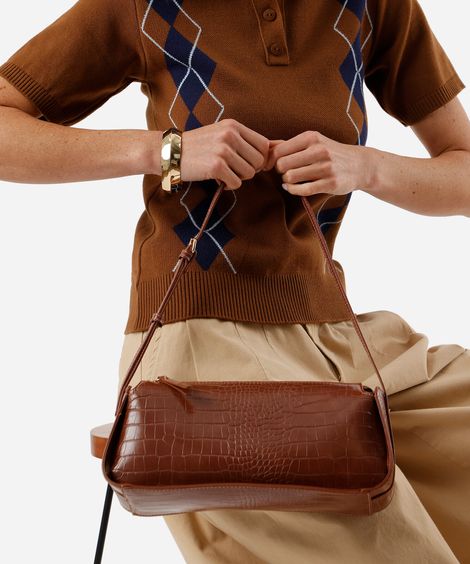 bolsa baguete croco marrom