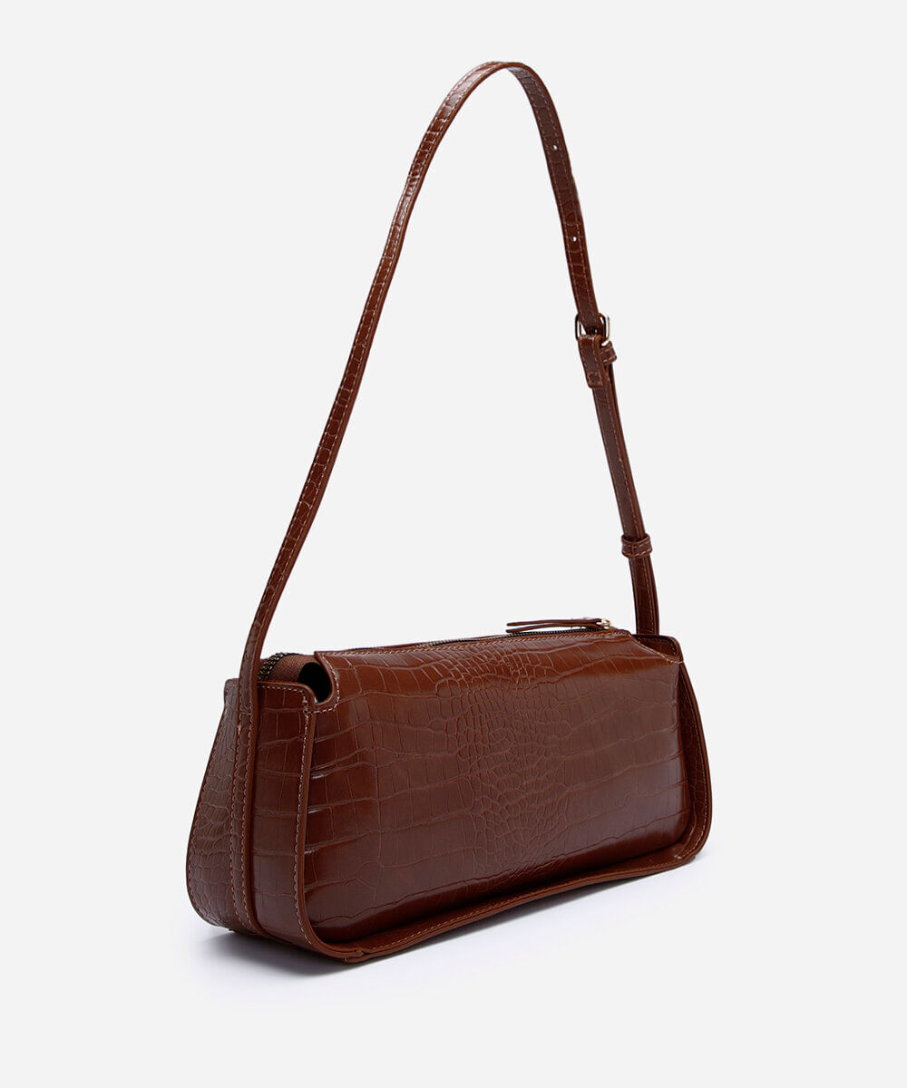 bolsa baguete croco marrom