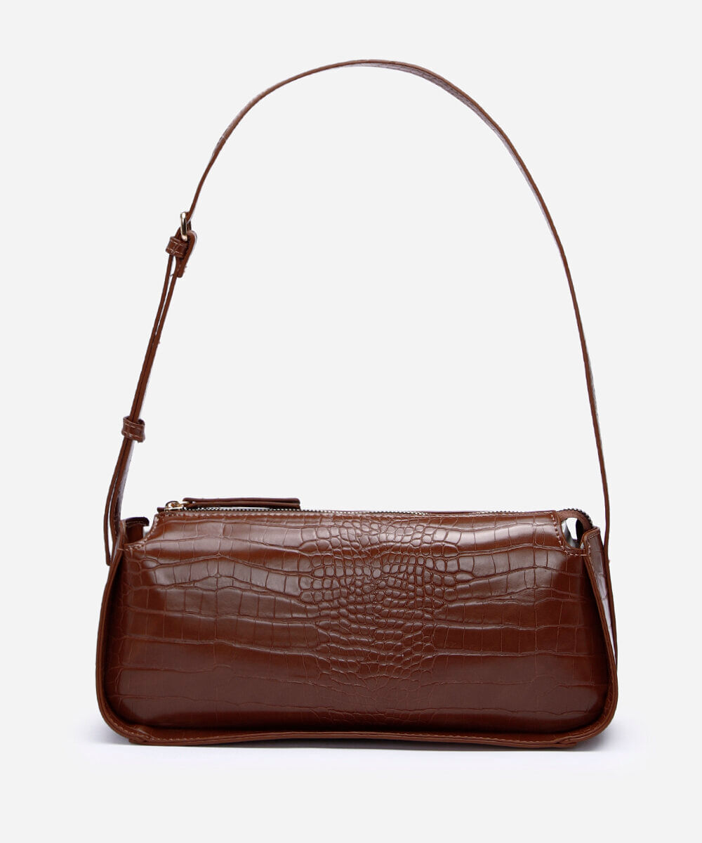 bolsa baguete croco marrom