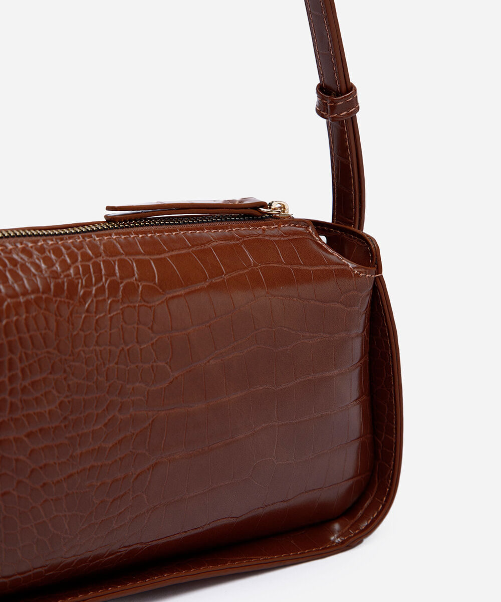 bolsa baguete croco marrom