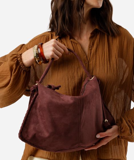 bolsa shoulder com recorte texturizada vinho