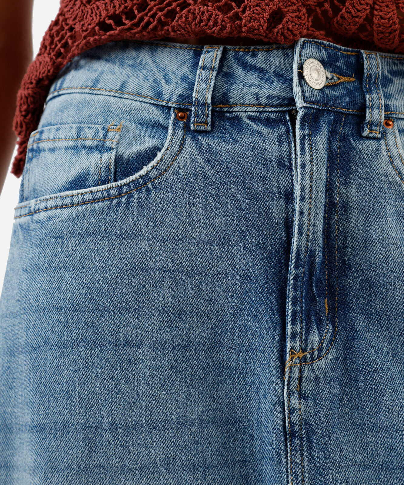 saia evasê feminina de algodão com bolsos azul