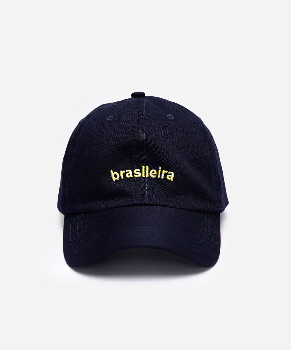 boné aba curva de sarja bordado brasileira azul