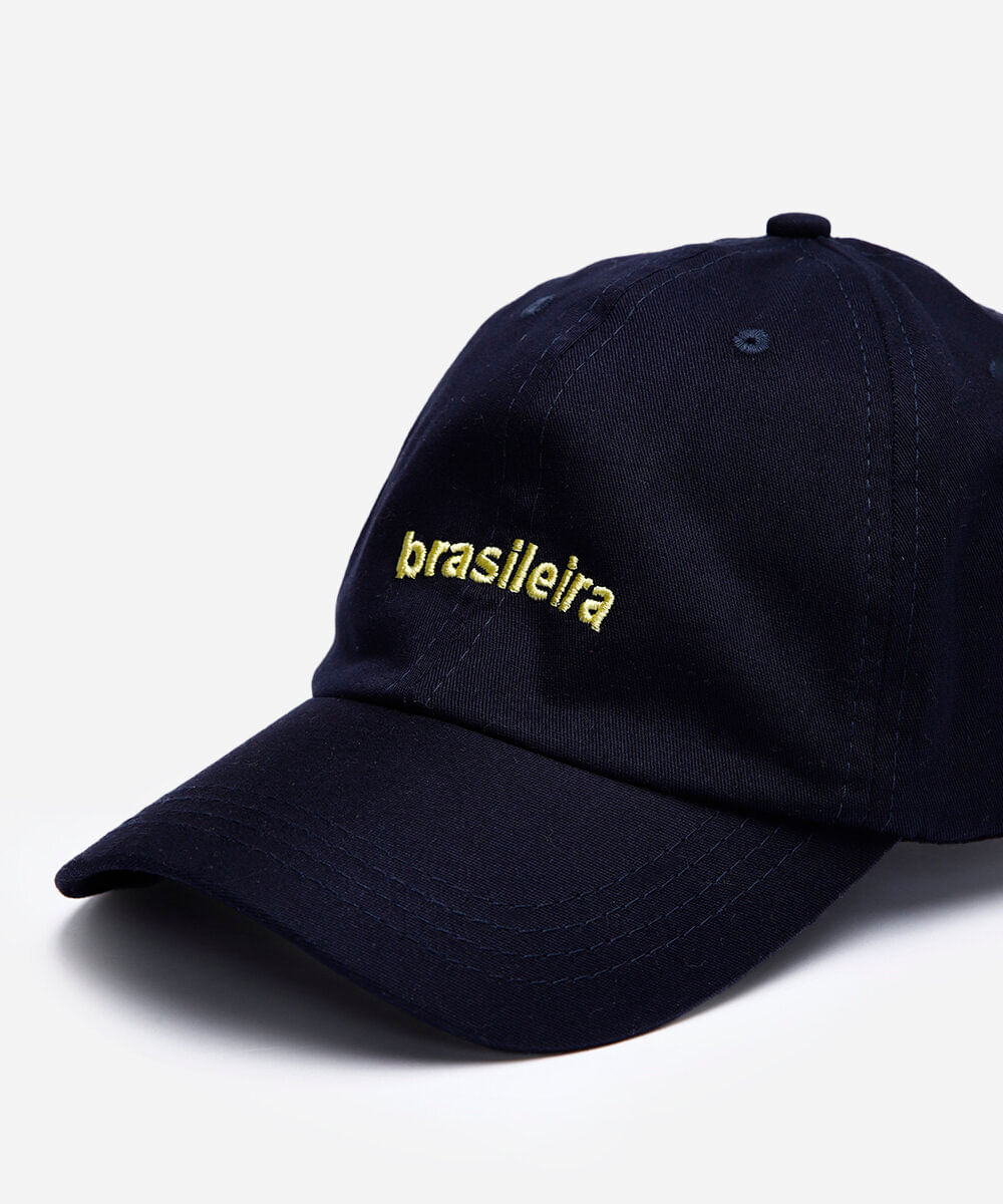 boné aba curva de sarja bordado brasileira azul