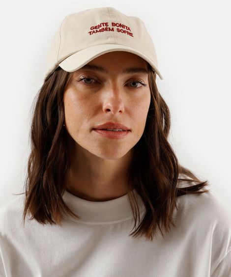 boné aba curva de sarja bordado bege