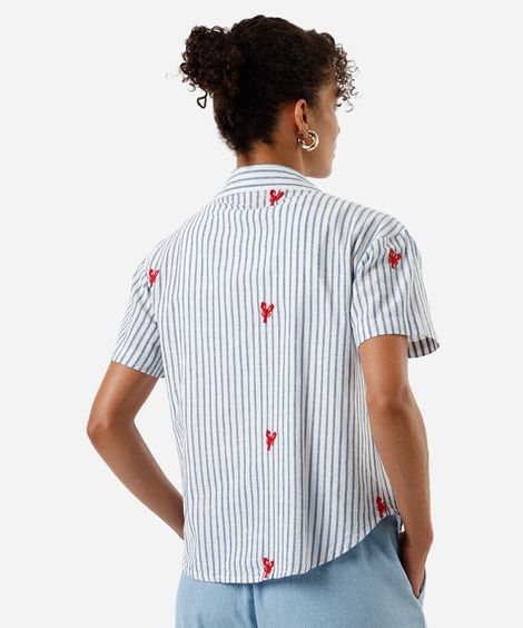 camisa feminina de algodão bordada listrada off white